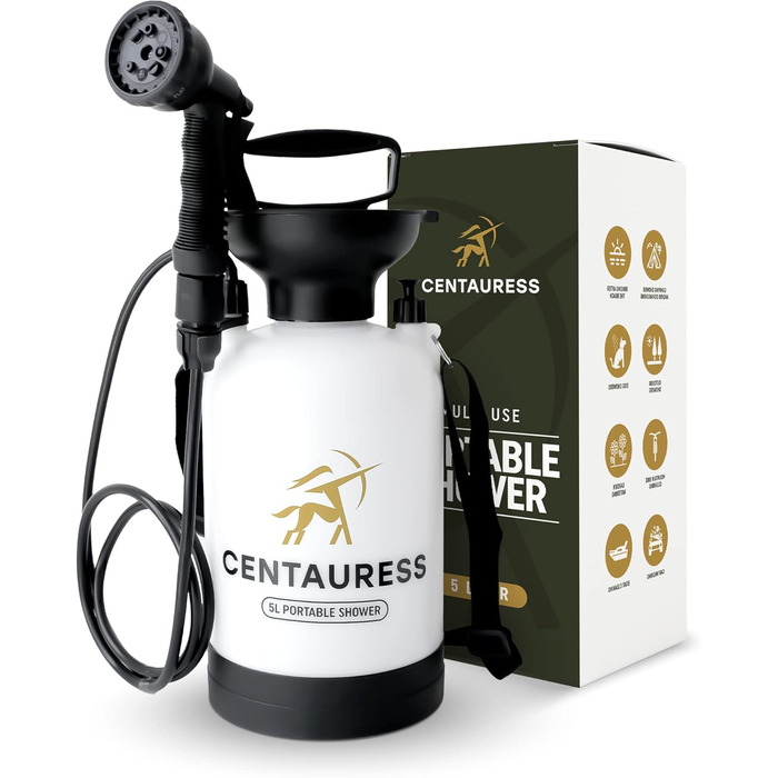 Портативний душ Centauress для кемпінгу з помпою та захисним клапаном 45 PSI, переносна душова система для кемпінгу, пляжу, серфінгу та відпочинку на природі