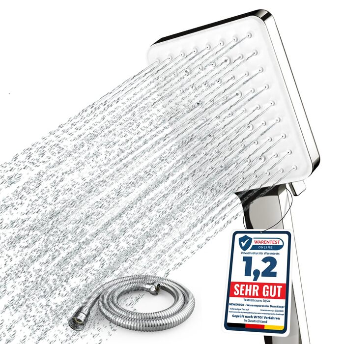 Насадка для душу Newentor з 6 режимами, велика, економна, високого тиску, позолочена (з шлангом 1,5 м)