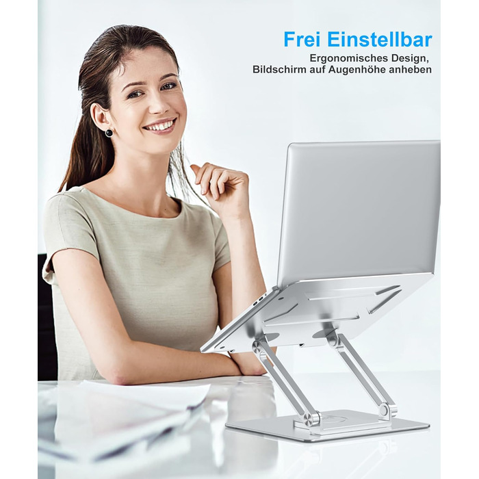 Підставка для ноутбука BoYata настільна, регульована, з поворотним основанням 360°, ергономічна, складана, сумісна з MacBook Pro/Air, до 17 дюймів - срібна