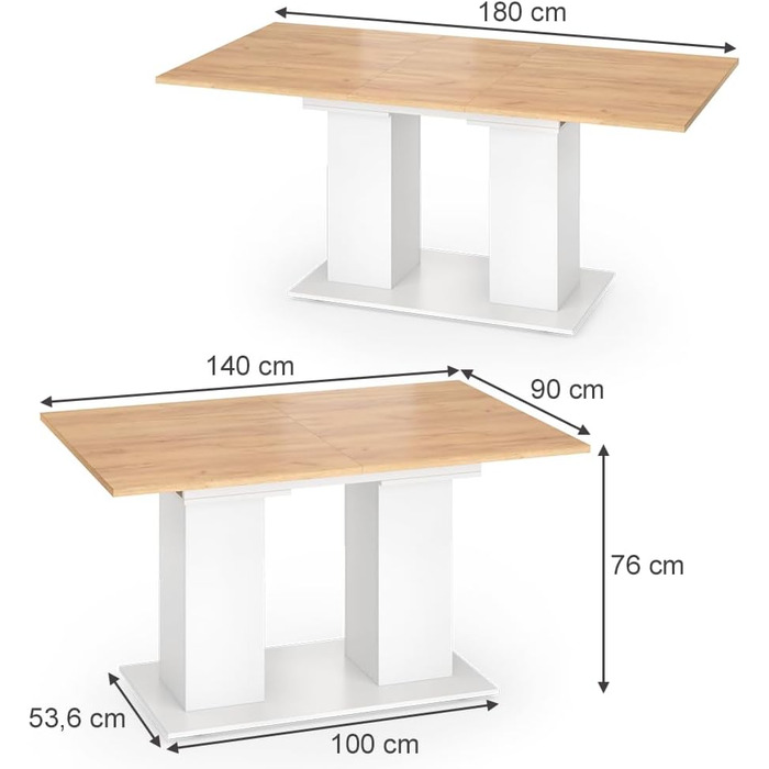 Розсувний обідній стіл Vicco Dix, дуб Goldkraft, 140 x 90 см (білий/дуб Goldkraft)