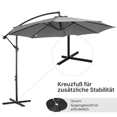 Парасолька Outsunny Parasol Crank зі сталевим каркасом і поліефірною тканиною сірий Ø2,95x2,45 м для саду, патіо, балкона