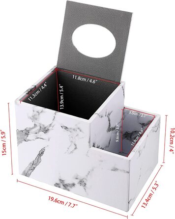 Лляна квадратна коробка для серветок BTSKY з багатофункціональним бічним кишенею, органайзер для пульта дистанційного керування, косметична ручка, стіл, кубики, коробка для серветок, тримач для серветок, ящик для зберігання, (мармурово-білий)