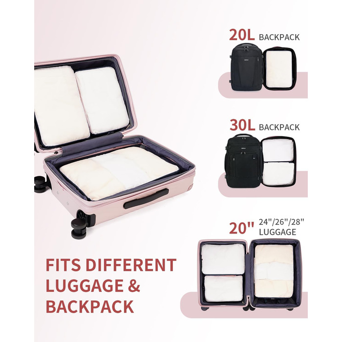 Набір компресійних органайзерів для валізи та рюкзака ECOHUB, 6 шт, легкі пакувальні куби з сітки для подорожей та ручної поклажі, рожеві