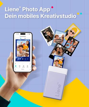 Портативний міні-фотопринтер Liene Pearl N200 Pro з підключенням Bluetooth, сублімаційна технологія, 300 dpi, для iPhone та Android, вбудований акумулятор, комплект з 50 фото (5x7,6 см) та 5 фарбовими стрічками (Lila)