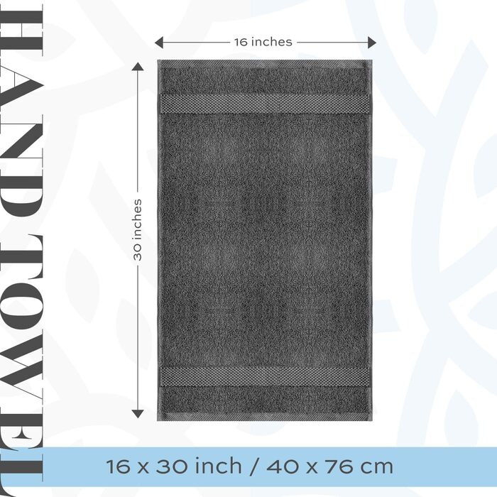 Білі Класичні Розкішні Сірі Рушники, 100 Бавовна, Набір 6, 40x76см, Готельна Якість, Темний Сірий