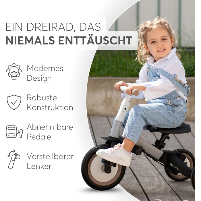 KikkaBoo FLIP 5-в-1 Триколісний велосипед для дітей від 1 року з ручкою, трансформер до бігобіла (сірий)