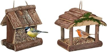 Годівниця для птахів Relaxdays дерев'яна, HBT 17x15x12см, з силосом, годівниця для птахів, природа (набір)