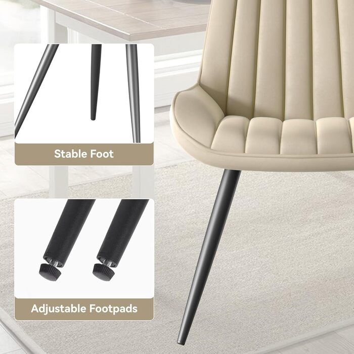 Набір обідніх стільців (4 шт) Бежевий • М'які стільці з подушкою 10 см • Сучасний дизайн • Металеві ніжки • FU01043BL-2