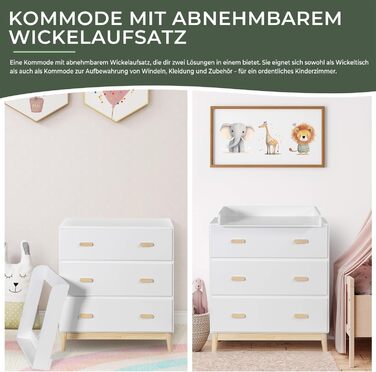 Комод з пеленальним столиком Rebecca Mobili, Aqua Grün Braun, колір блакитно-зелений, матеріал: сосна, MDF, компактний, знімний пеленальний столик, розміри 100 x 80 x 42 см, артикул RE6985