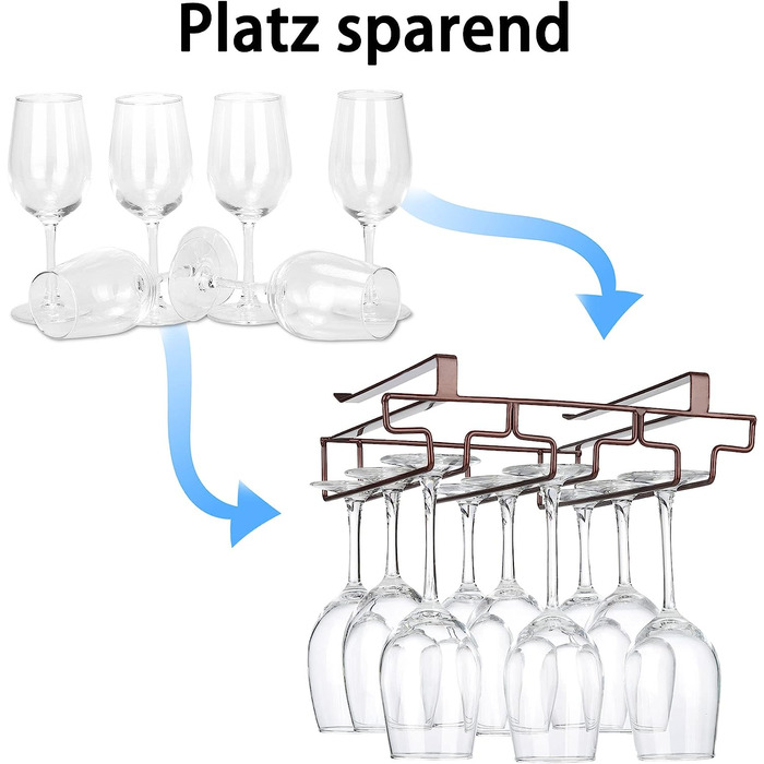Підставка для келихів FOMANSH під шафу, підставка для келихів келихи на ніжках, підвісна полиця для келихів металеве кріплення для келихів, місце для зберігання келихів для кухні, бару і ресторану, (3 ряди, коричневого кольору)