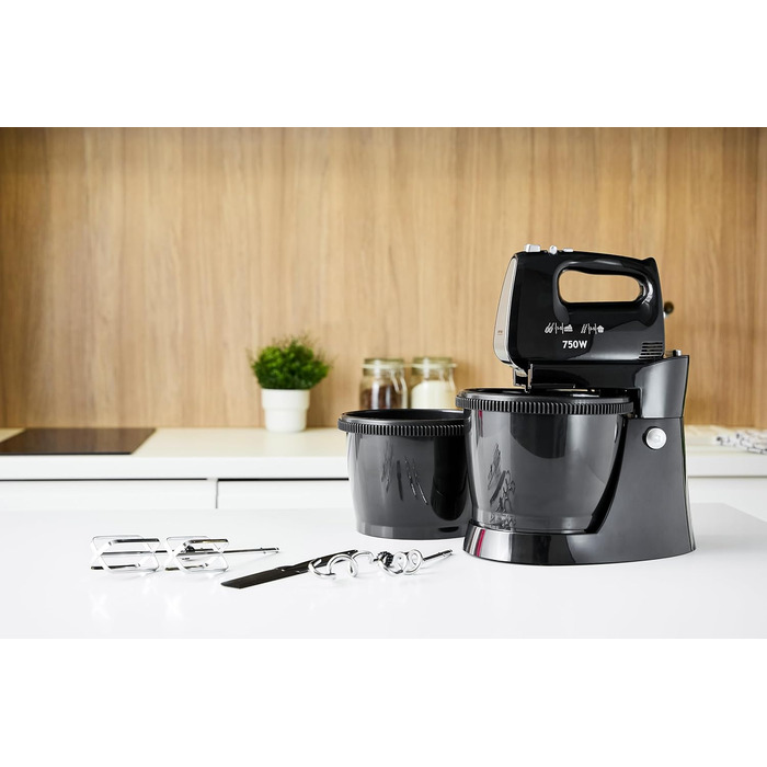 Кухонний комбайн MPM MMR-16Z з обертовою чашею 3,4 л, BPA free, 750W, білий. 5 швидкостей + Turbo, міксер з нержавіючої сталі, кухонний робот з двома чашами (чорний)