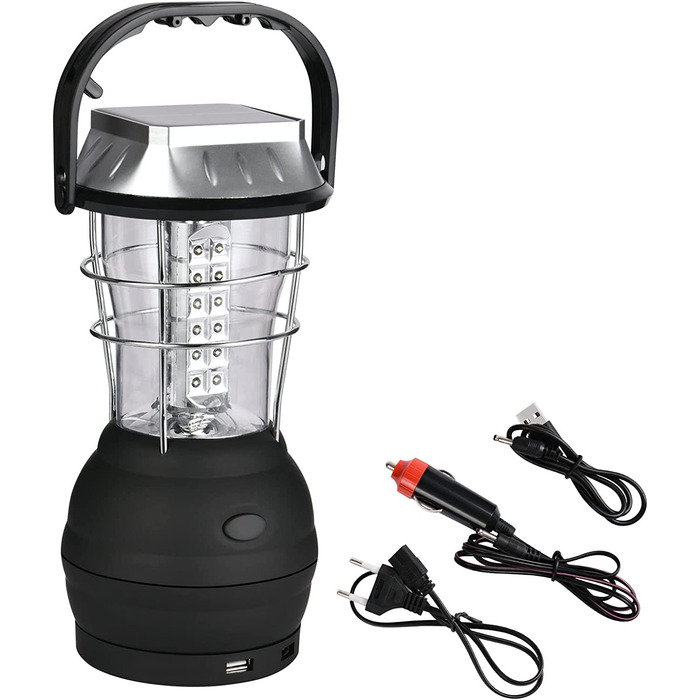 Світлодіодна лампа Flintronic для кемпінгу, 1000 люмен, портативна акумуляторна лампа, 6 режимів освітлення Світлодіодний ліхтар, водонепроникний прожектор з USB-кабелем, акумулятор ємністю 3600 мАг для кемпінгу, нічної риболовлі, полювання (5 Чорна соняч