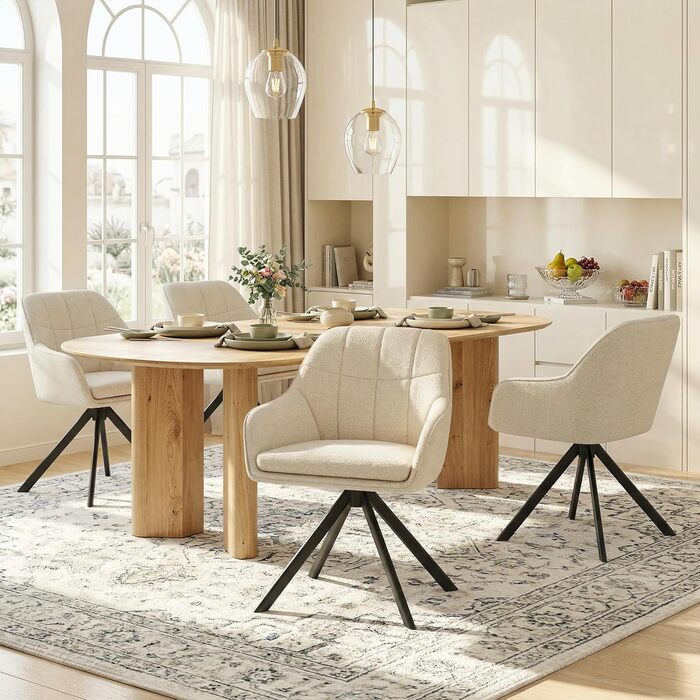 Набір обідніх крісел, сірий, з підлокітниками, з м'яким сидінням, поворотні, для кухні та вітальні (2 шт., кремово-білий)