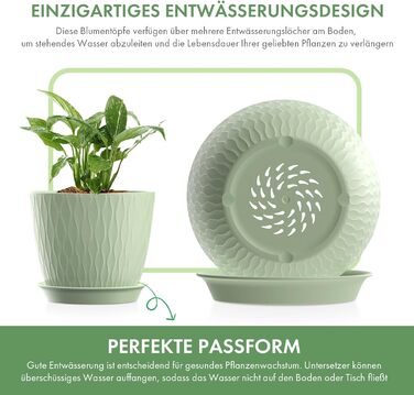 Набір горщиків для квітів з системою поливу (3 шт.) 20.3/17.8/15.2 см, зелений, для дому та балкону