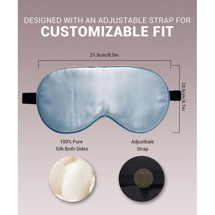 Шовкова маска для сну 22 Momme з 100% натурального шовку, для сну, прохолоди, комфорту та повного затемнення. Маска з еластичною стрічкою та чистою шовковою начинкою (Морська синя)