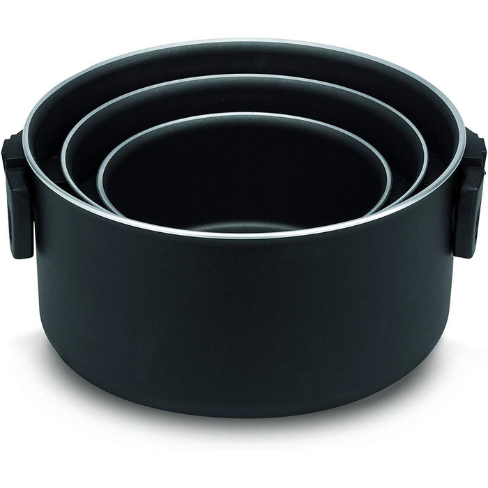 Набір каструль BALLARINI Click + Cook, 3 шт. (16, 20, 24 см), зі скляними кришками, з антипригарним покриттям, з відкидними ручками, чорний