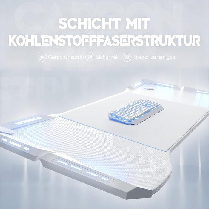 LED ігровий стіл YRHome з RGB-підсвічуванням, пультом дистанційного керування, тримачем для навушників та підставкою для напоїв. Білий, 120x60x75 см