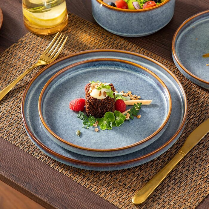 Набір посуду Vancasso Steingut, 24 елементи, на 8 осіб. Комплект тарілок, салатників та супниць. Якісний сервіз з тарілками для їжі, салату та супу. Дизайн натхненний галактикою, серія ONION (синій, 36 елементів)