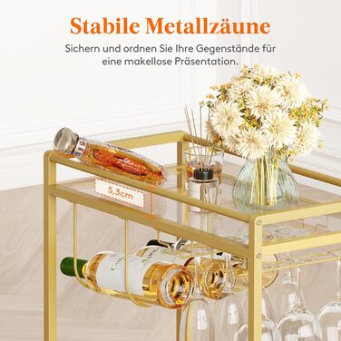 Візок кухонний LifeWit з 3 рівнями, сервірувальний візок на колесах, візок-бар для кухні, вітальні, їдальні, офісу (золотий, 60x30x71 см)