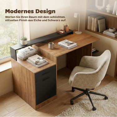 Комп'ютерний стіл з місцями для зберігання та полицями, сучасний письмовий стіл для офісу та кабінету, 140 см, дуб