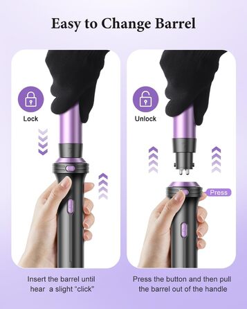 BESTOPE PRO Локкенстаб: Набір для створення локонів 5 в 1 з плойкою, термощіткою, 3 локонами (9mm-25mm) для великих локонів, 13 температур, керлером з термозахистом. Матова поверхня, рукавичка, затискач. Колір: Північне сяйво (Lila)