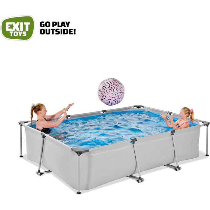 Дерев'яний басейн EXIT Toys - 220x150x65см - Прямокутний, компактний каркасний басейн з картриджним фільтруючим насосом - Легкодоступний - Підходить для малюків - Міцна рама - Унікальний дизайн - (300 x 200 x 65 см, сірий)