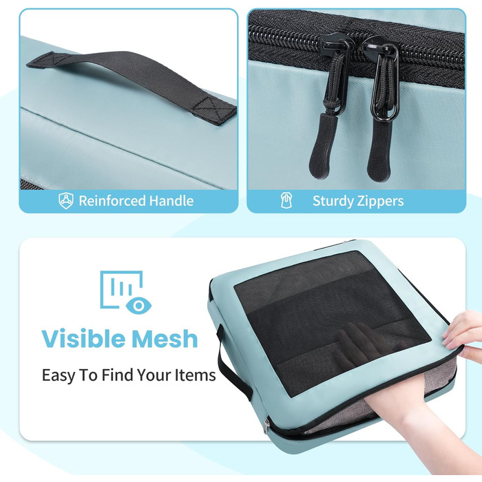 Набір органайзерів для одягу в дорогу Packing Cubes для валізи, 10 шт, блакитно-зелений