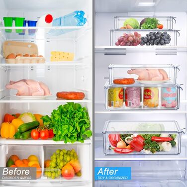 Органайзери для холодильника, набір 3 шт., з кришкою, з прозорого пластику. Підходять для холодильника, комори, морозильника, шаф.