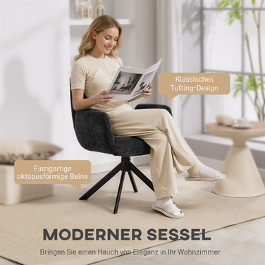 Крісло-шезлонг, акцентне крісло, сучасний дизайн, поворотне, до 120 кг, чорного кольору