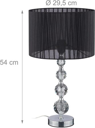 Настільна лампа Relaxdays, приліжкова лампа в кришталевому дизайні, ВхГ 54 х 29,5 см, цоколь E27, настільна лампа з абажуром, чорна