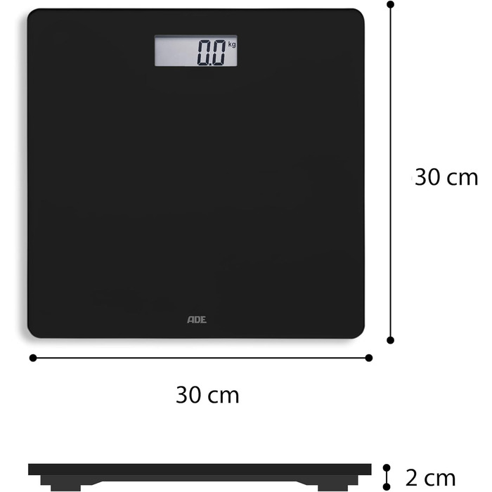 Цифрові скляні ваги ADE висотою всього 2 см Прості ваги для ванної кімнати з поверхнею зважування з безпечного скла Дуже точні результати 180 кг чорний