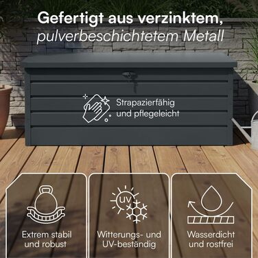 Скриня для саду STEELSØN Dorado 600л, металева оцинкована, водонепроникна, антрацит, з замком та відкидною кришкою - для саду, балкону, тераси 120x62x63 см