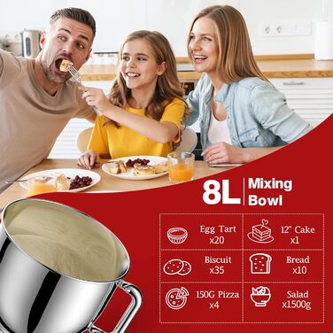 Кухонна машина 1500W 8L з 6 швидкостями, функцією ферментації та LCD-дисплеєм (біла)