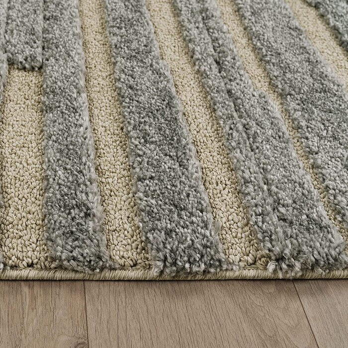 Домашній килим Paco з високим ворсом для вітальні, кошлатий 3D, вінтажний вид в стилі етно-бохо, м'який, розмір колір (60x100 см, сірий)