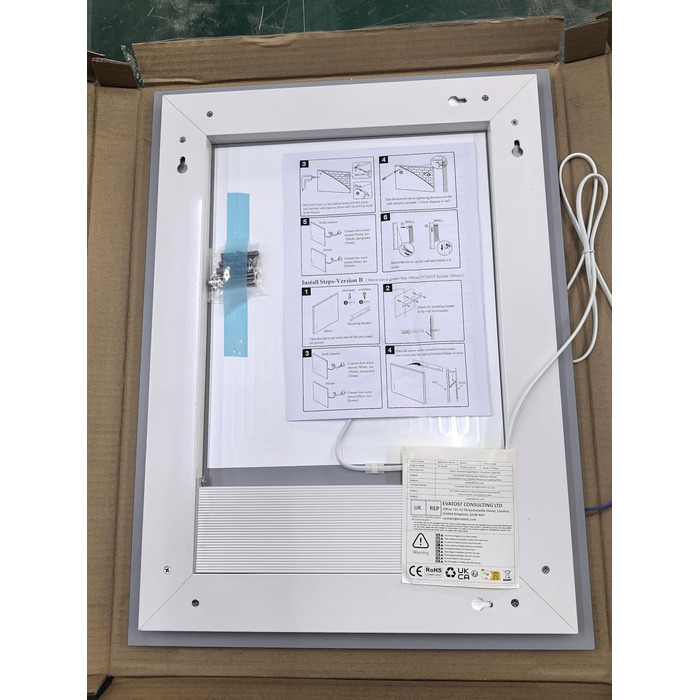 Дзеркало для ванної кімнати Luminorcrest з підсвічуванням, прямокутне 60 x 80 см, LED, 3 кольори, диммування, сенсорне управління, антизапар, CRI90+, загартоване скло, бічне та заднє підсвічування