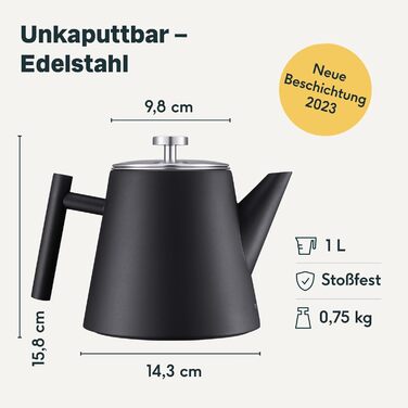 Чайник для заварювання з чайним фільтром 1 л, чорний Silberthal