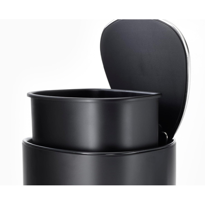 Сміттєве відро Joseph Joseph EasyStore Luxe 5л з нержавіючої сталі, з автоматичним закриттям кришки, знімним внутрішнім відром, для ванної, спальні, офісу (Чорний)