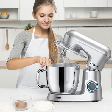 Кухонна машина Zurio 5.5L: міксер, планетарний міксер, 1300W, 10 швидкостей, з набором аксесуарів (крюк, вінчик, міксер)