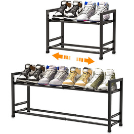 Висувна полиця для взуття Bumusty для шафи, 2-поверховий органайзер для взуття та місце для зберігання, закрита полиця для взуття, міцна і довговічна металева полиця для взуття для передпокою, чорний