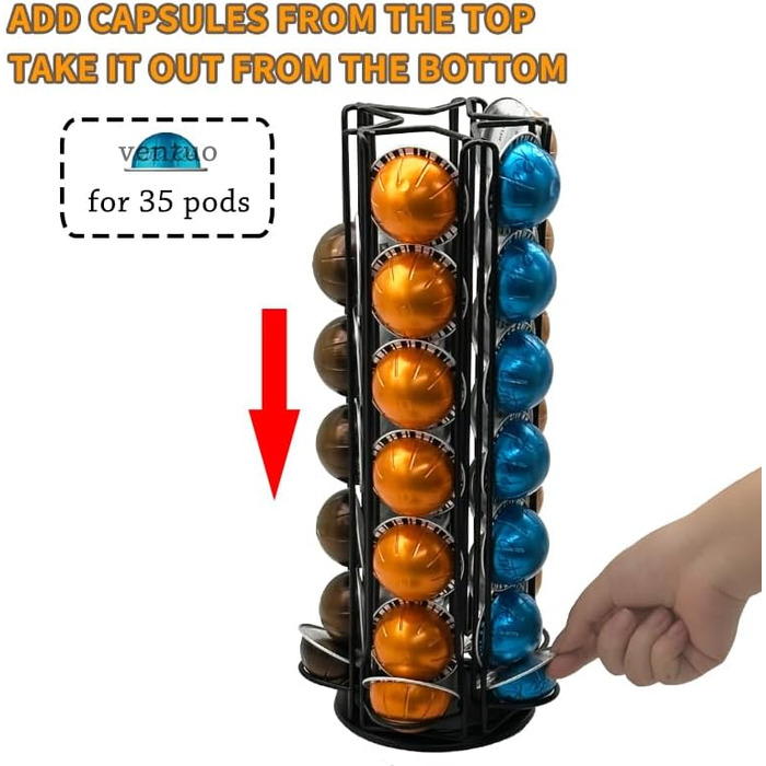 Тримач для капсул Vertuo MaxMiuly (35 шт), обертається, для зберігання капсул кави Vertuo, сумісний з Nespresso (Чорний)