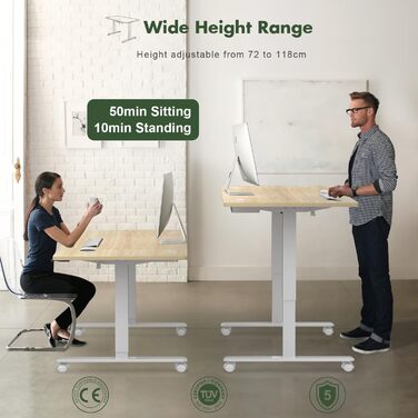 Електричний регульований стіл JUMMICO 160x80 см з зарядкою, комп'ютерний стіл з кабелеуправлінням, ергономічний стіл для сидіння та стояння, білий (бежевий)