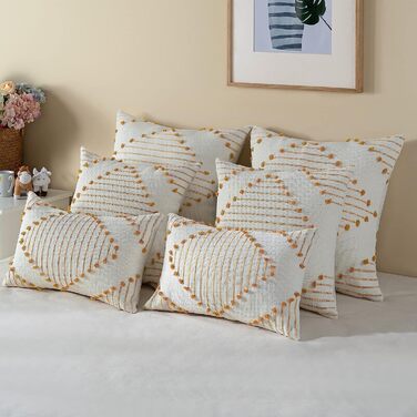 Набір з 2 чохлів для подушок бохо, декоративний чохол для подушок, бавовна, диванні подушки, кремовий (30х50см, жовтий)