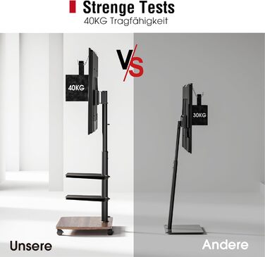 Підставка для телевізора мобільна з поличками Holzablage 32-65 дюйми, чорний/вінтажний коричневий, до 40 кг, VESA 400x400