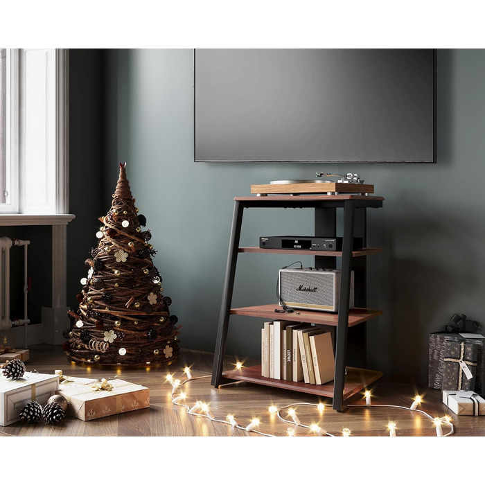 Стійка FITUEYES HiFi Wood & Steel, Поворотний стіл, регульована полиця, 652x78 см Горіх