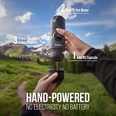 WACACO Minipresso NS2 - портативна кавомашина для капсул Nespresso та NS, чорна