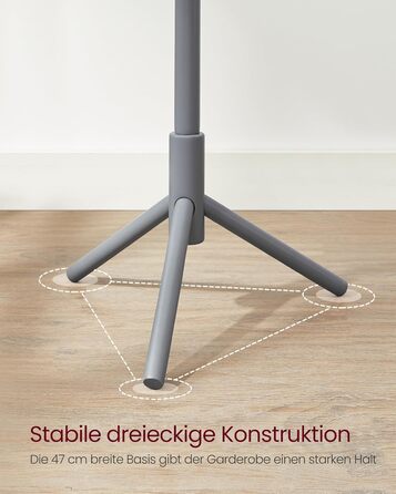 Дзеркало-вішалка для одягу VASAGLE з масиву дерева, сірого кольору, 8 гачків, 3 регульовані висоти, для вітальні, спальні, офісу