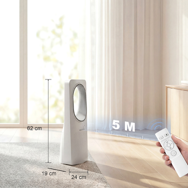 Безлопатевий вентилятор для спальні, 36 дБ, з коливанням на 45°, 3 швидкості, 3 режими, таймер на 15 годин, білий