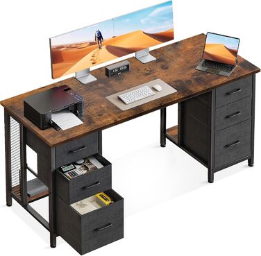 Комп'ютерний стіл Coleshome з 6 шухлядами, 160x52 см, білий, для дому та офісу