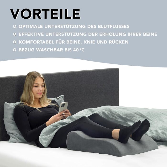 Подушка для підйому ніг XDREAM | Ергономічна | Підтримує та знімає навантаження | Знімна та пральна наволочка | Сертифікат Öko-Tex | Сірий антрацит