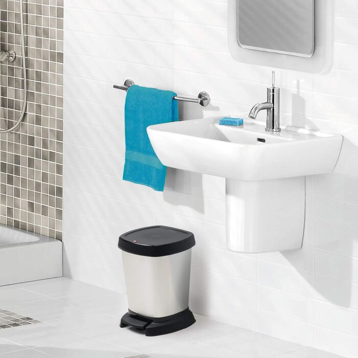 Відро для сміття Rotho Paso 6l для ванної кімнати з кришкою, пластик (поліпропілен), що не містить бісфенолу А, металевий, 6L (23,4 x 21,9 x 29,2 см) (білий)